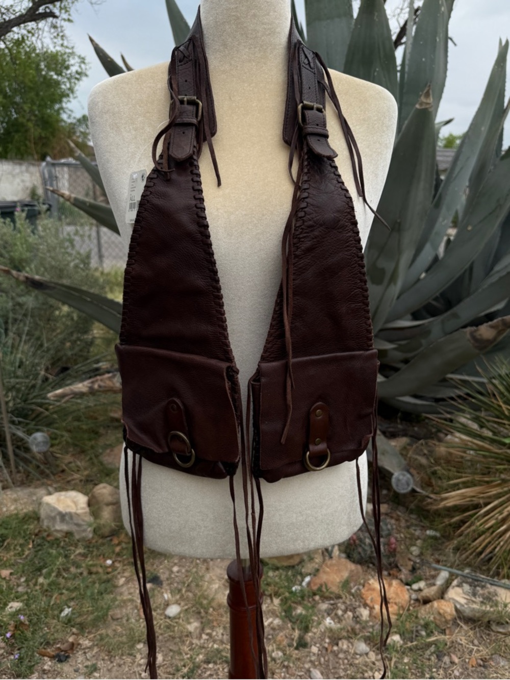 Free People FP Collection Kingsley Brown Leather Fringe Harness Bag Vest Boho